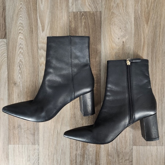 J. Crew Women's 9.5 Black Leather Pointed Toe Block Heel Ankle Boots Style AB129 - Picture 2 of 9